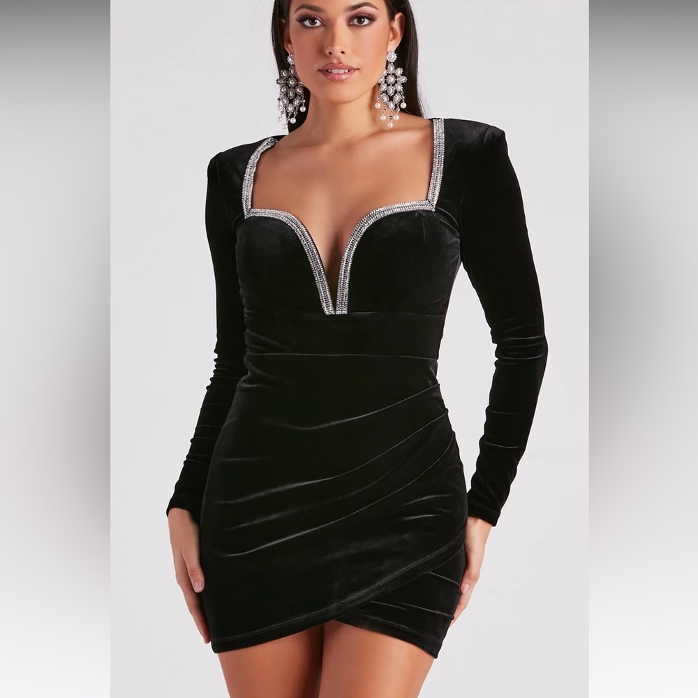 Windsor Isabel Velvet Rhinestone Trim Dress